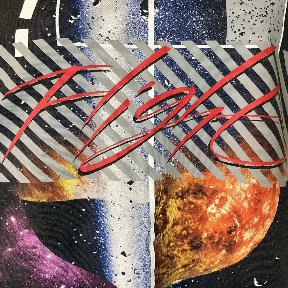 VTG XL Nike Air Flight Galaxy Planets T Shirt Jordan Grey Red Sewn Logo Cotton